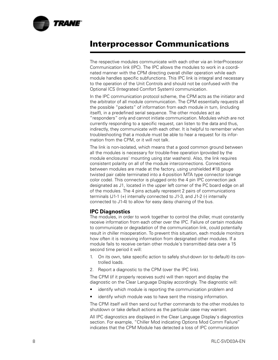 Ipc diagnostics, Interprocessor communications ipc diagnostics, Interprocessor communications | Trane RTWA 70-125 TON User Manual | Page 8 / 88