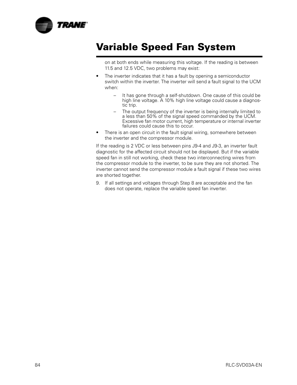 Variable speed fan system | Trane RTWA 70-125 TON User Manual | Page 84 / 88