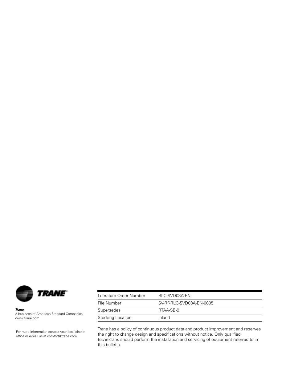 Trane RTWA 70-125 TON User Manual | Page 88 / 88