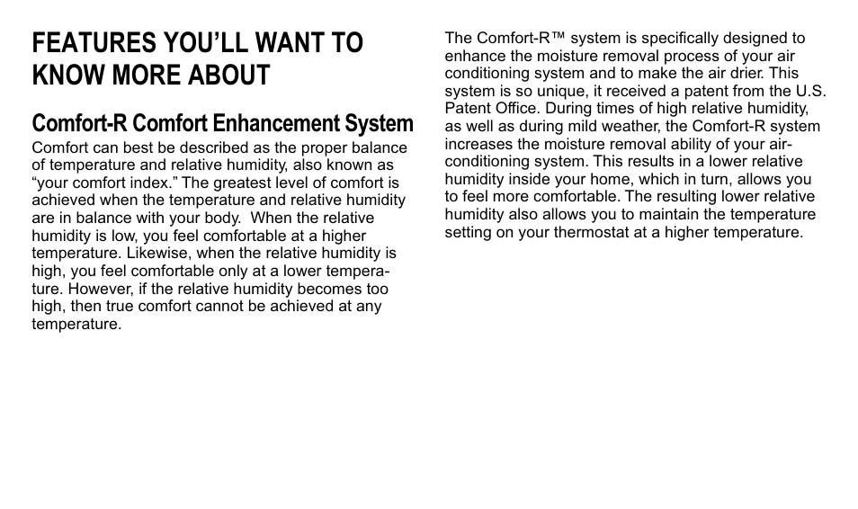 Features you’ll want to know more about, Comfort-r comfort enhancement system | Trane XT300C User Manual | Page 10 / 68