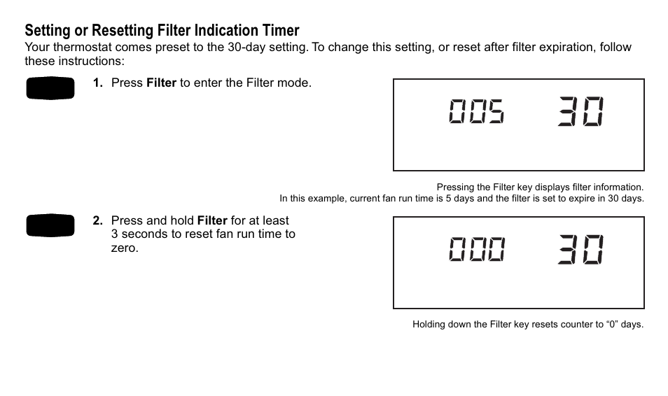 Setting or resetting filter indication timer | Trane XT300C User Manual | Page 26 / 68