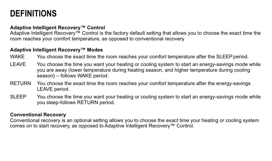 Definitions | Trane XT300C User Manual | Page 62 / 68