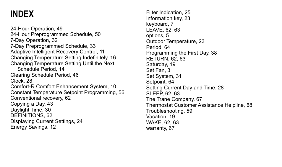 Index | Trane XT300C User Manual | Page 65 / 68