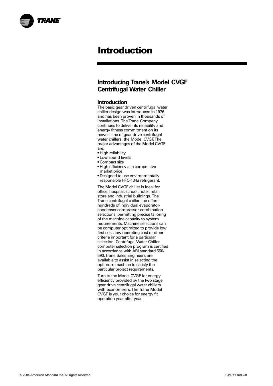 Introduction | Trane CVGF User Manual | Page 2 / 24