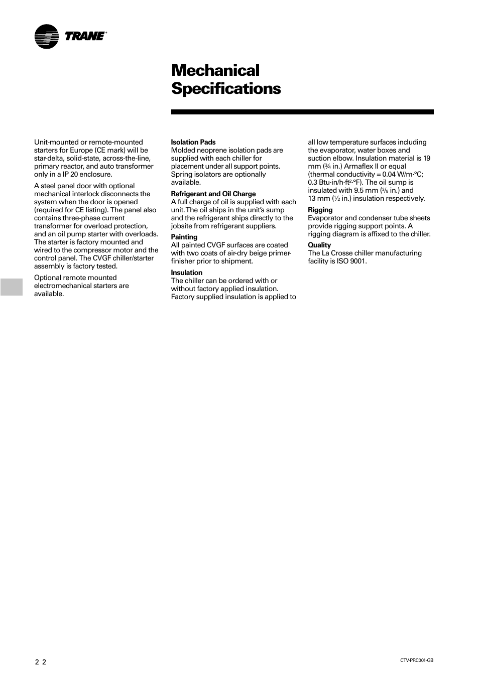 Mechanical specifications | Trane CVGF User Manual | Page 22 / 24