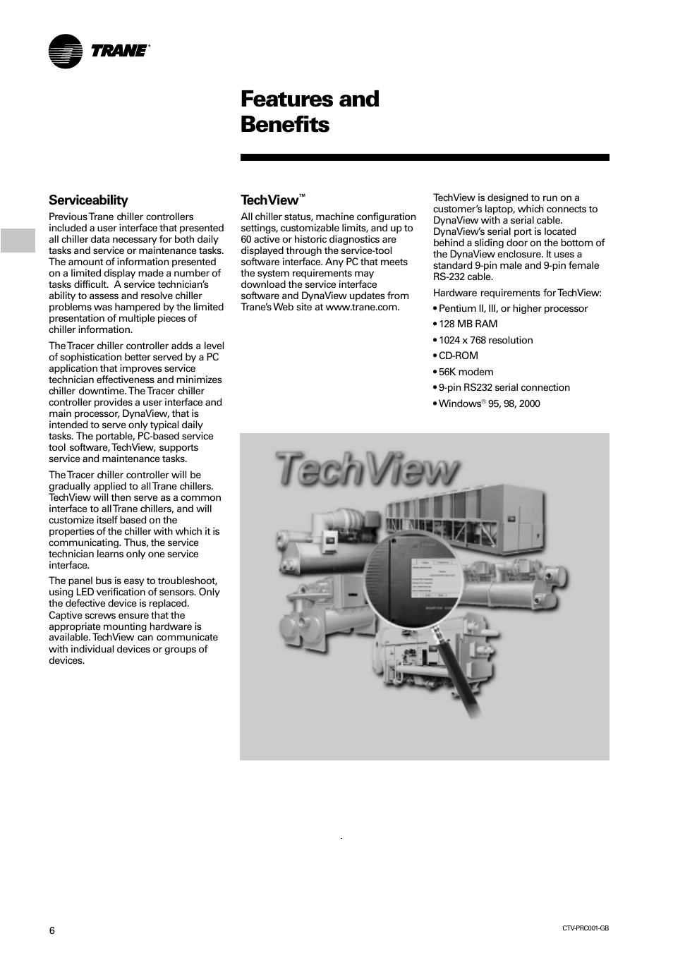 Features and benefits, Serviceability, Techview | Trane CVGF User Manual | Page 6 / 24