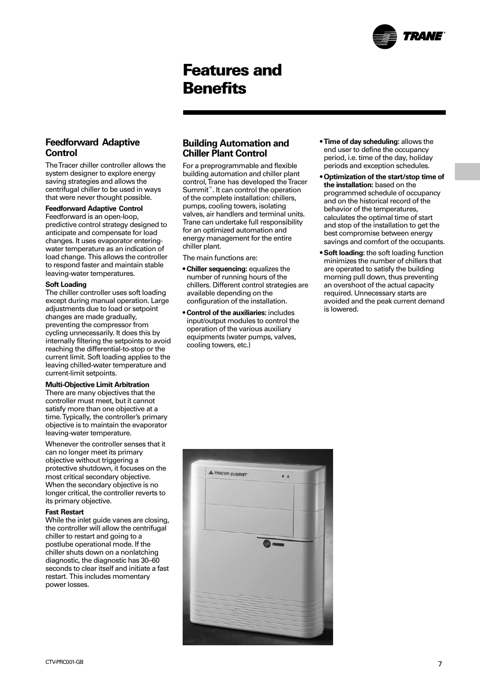 Features and benefits, Feedforward adaptive control, Building automation and chiller plant control | Trane CVGF User Manual | Page 7 / 24