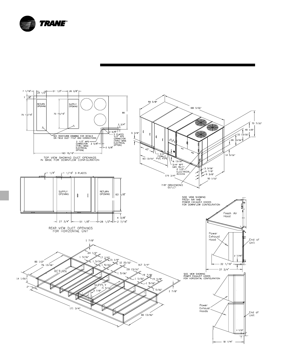 Dimensional data, Low heat | Trane RT-PRC007-EN User Manual | Page 34 / 46