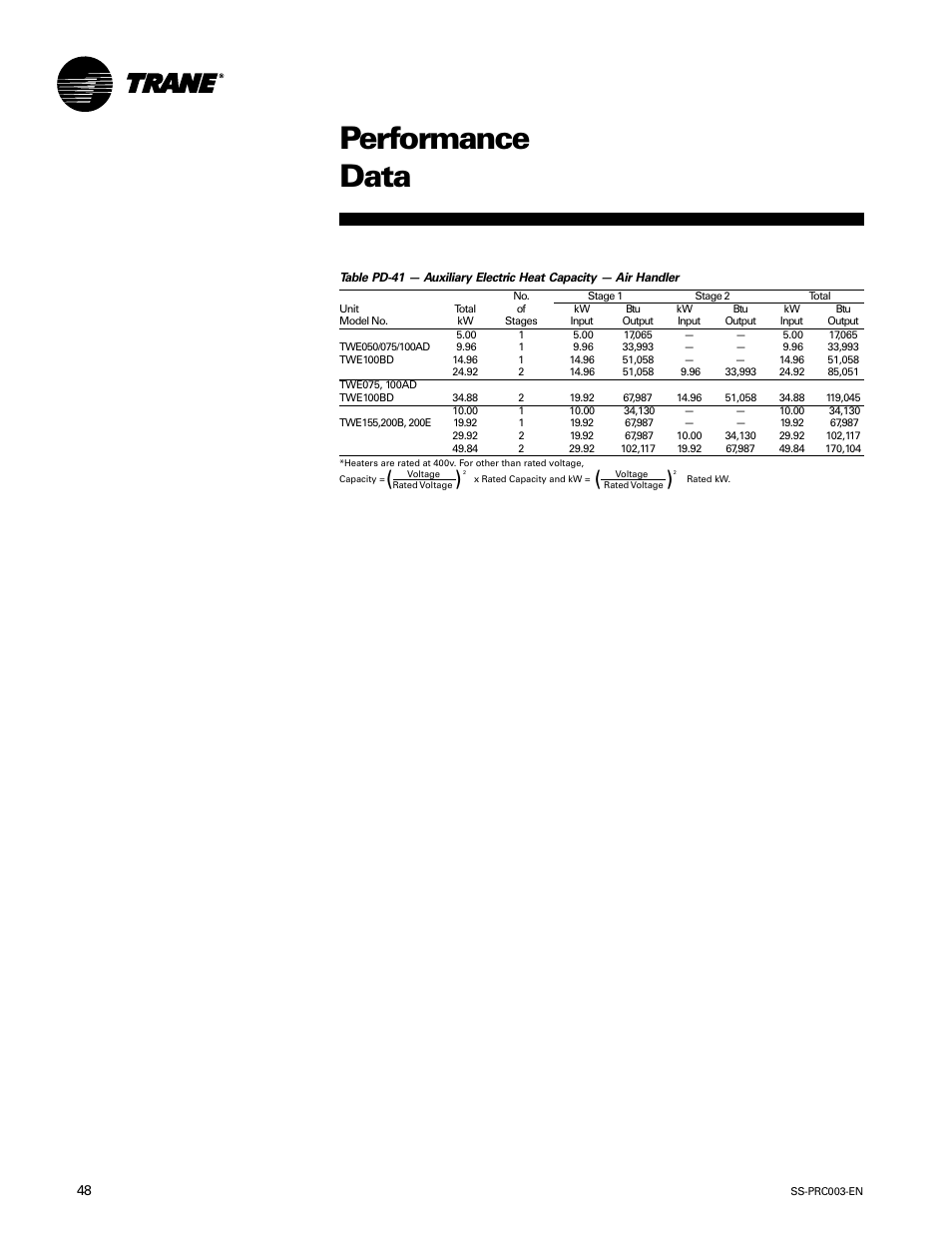 Performance data | Trane SS-PRC003-EN User Manual | Page 48 / 79