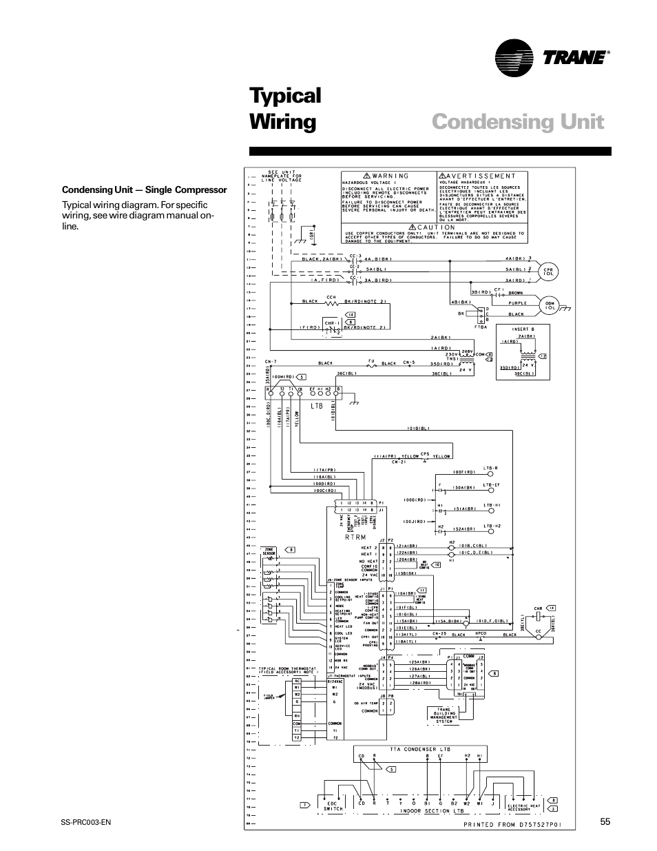 Typical wiring condensing unit | Trane SS-PRC003-EN User Manual | Page 55 / 79