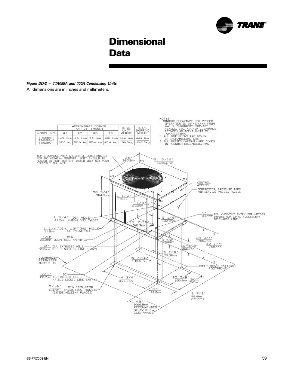 Dimensional data | Trane SS-PRC003-EN User Manual | Page 59 / 79