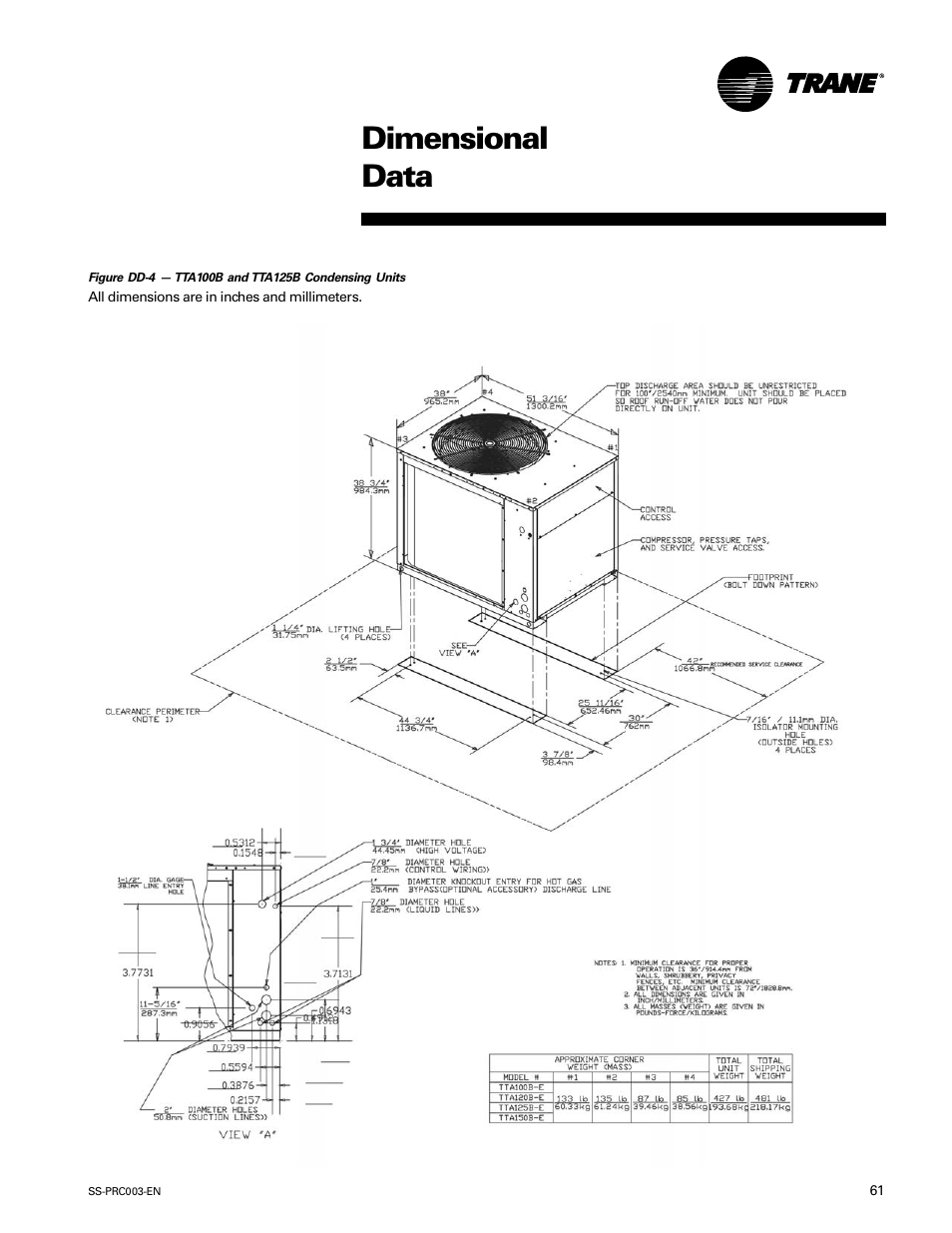 Dimensional data | Trane SS-PRC003-EN User Manual | Page 61 / 79