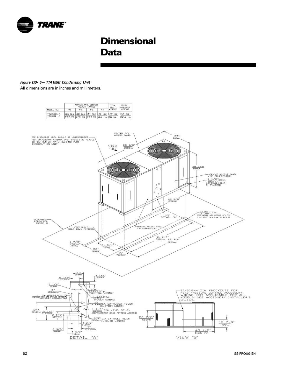 Dimensional data | Trane SS-PRC003-EN User Manual | Page 62 / 79