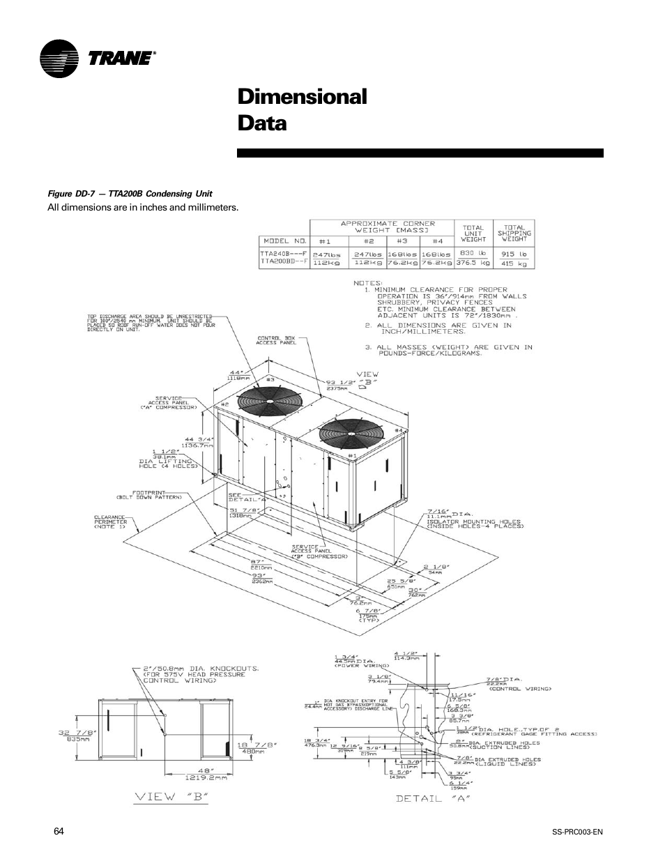 Dimensional data | Trane SS-PRC003-EN User Manual | Page 64 / 79