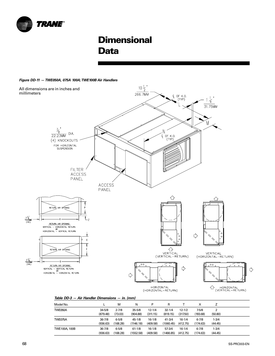 Dimensional data | Trane SS-PRC003-EN User Manual | Page 68 / 79