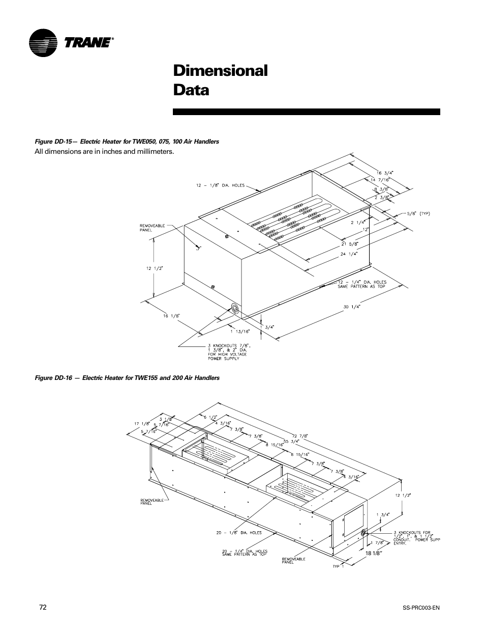 Dimensional data | Trane SS-PRC003-EN User Manual | Page 72 / 79
