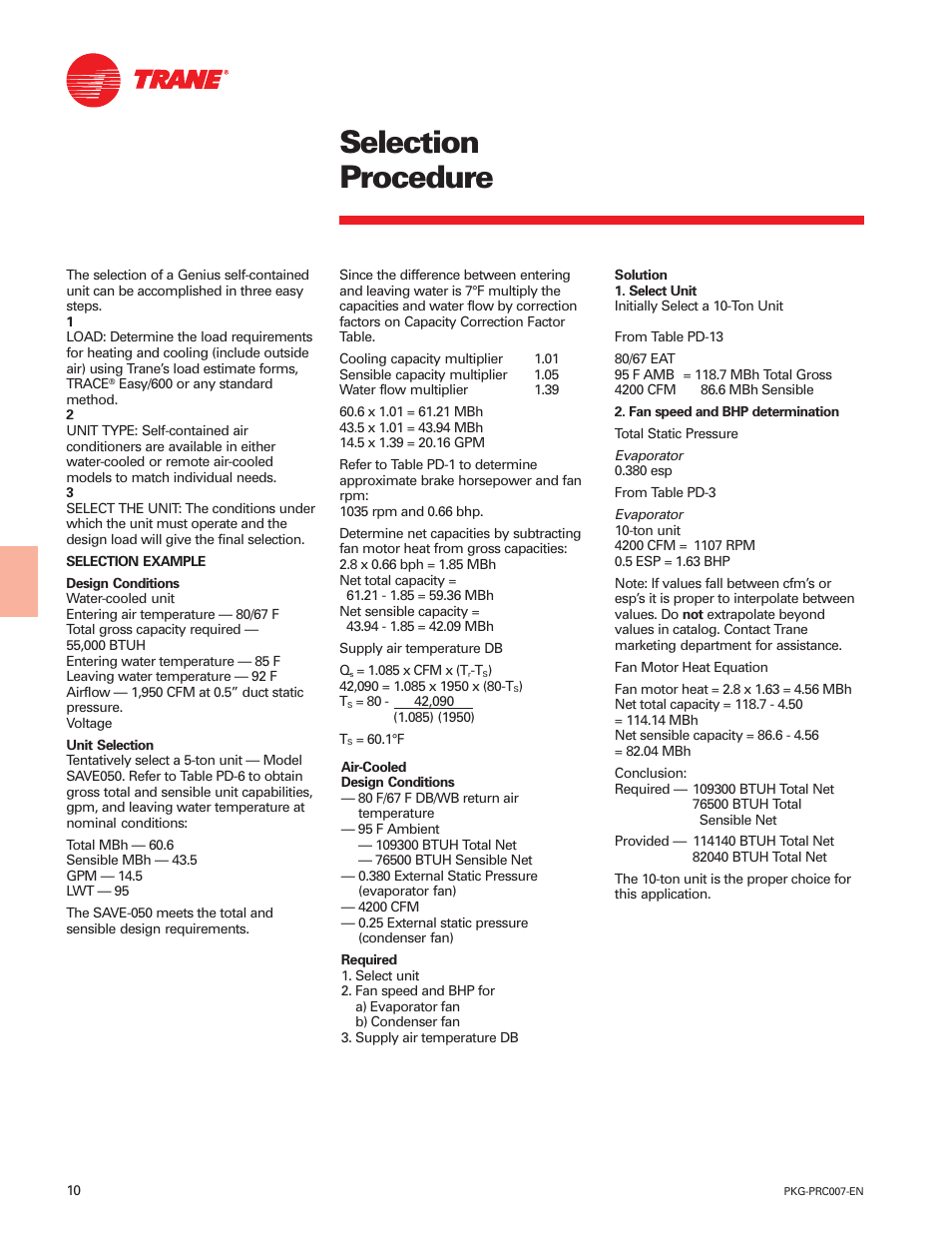 Selection procedure | Trane Genius PKG-PRC007-EN User Manual | Page 10 / 52
