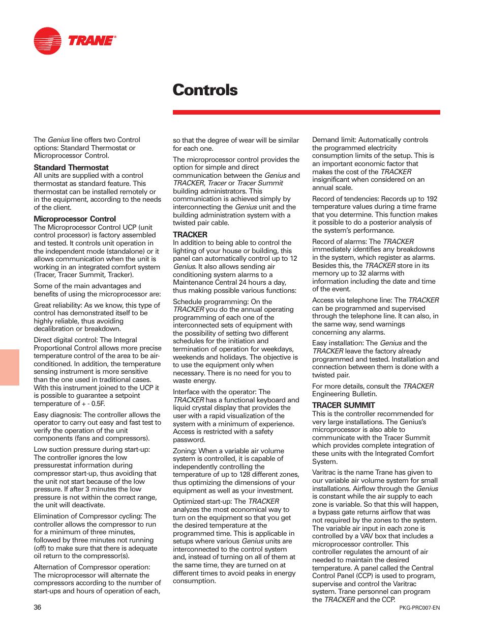 Controls | Trane Genius PKG-PRC007-EN User Manual | Page 36 / 52