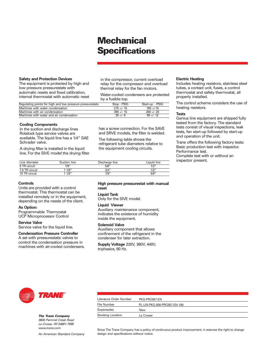 Mechanical specifi, Cations | Trane Genius PKG-PRC007-EN User Manual | Page 52 / 52