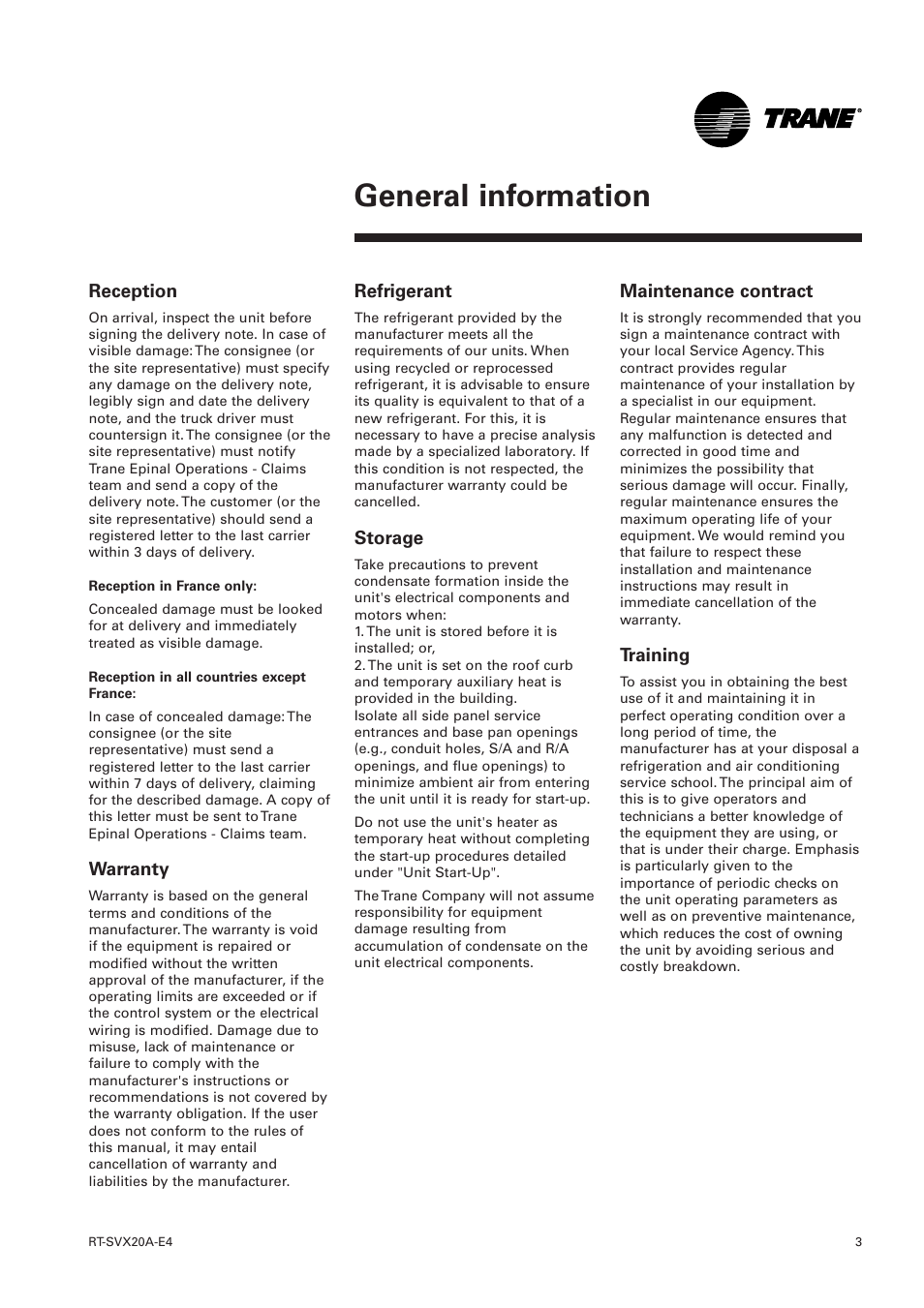 General information | Trane Voyager 1 Rooftop Unit TSD User Manual | Page 3 / 68