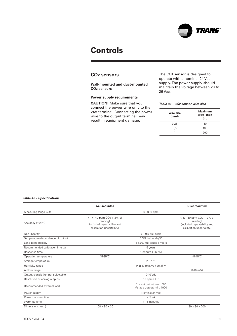 Sensors 35, Controls, Sensors | Trane Voyager 1 Rooftop Unit TSD User Manual | Page 35 / 68