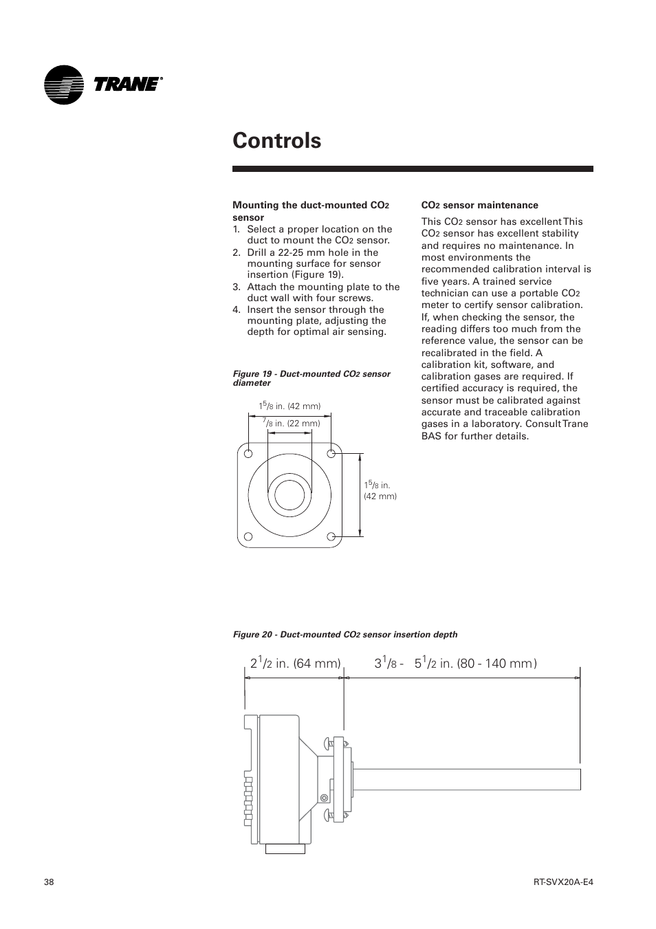Controls, In. (64 mm) 3 | Trane Voyager 1 Rooftop Unit TSD User Manual | Page 38 / 68