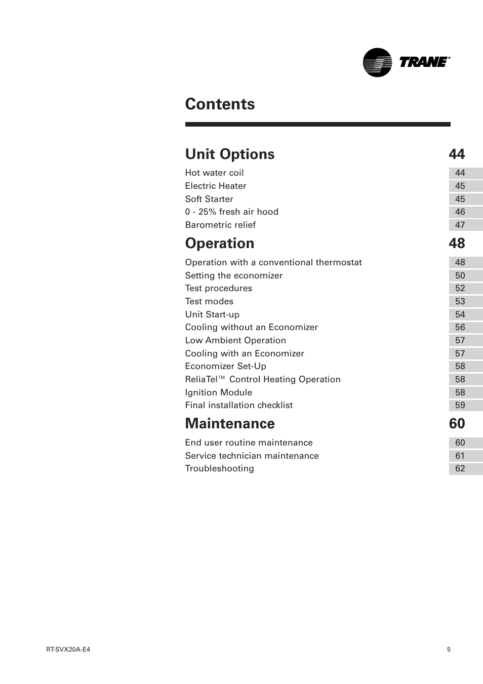 Trane Voyager 1 Rooftop Unit TSD User Manual | Page 5 / 68