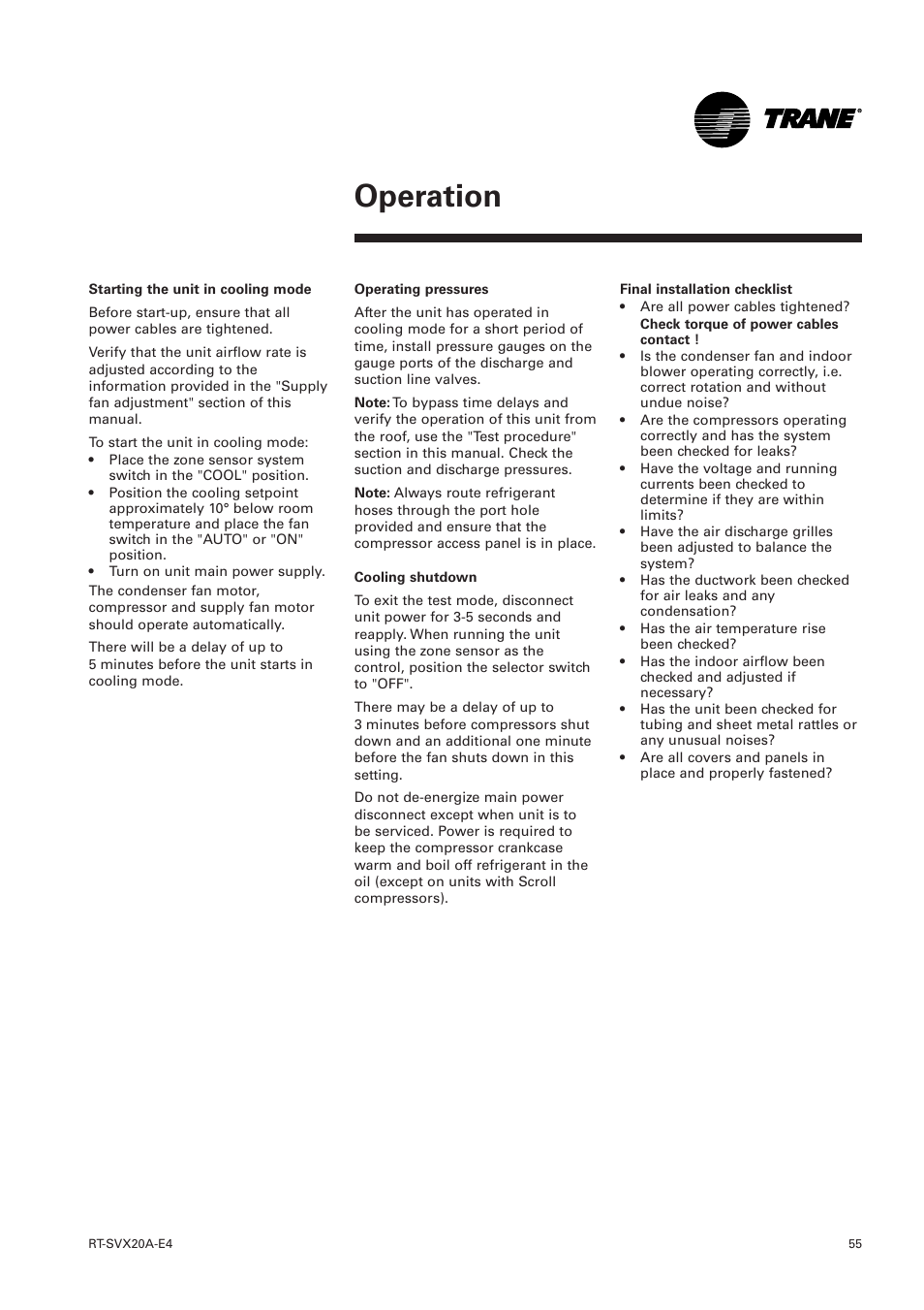 Operation | Trane Voyager 1 Rooftop Unit TSD User Manual | Page 55 / 68