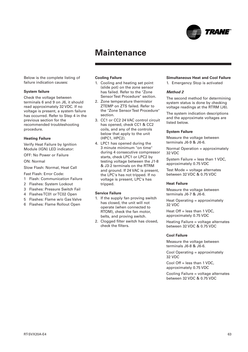 Maintenance | Trane Voyager 1 Rooftop Unit TSD User Manual | Page 63 / 68
