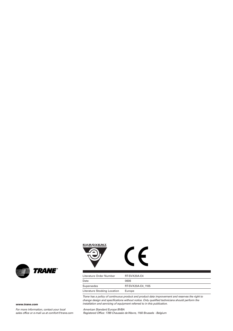 Trane Voyager 1 Rooftop Unit TSD User Manual | Page 68 / 68
