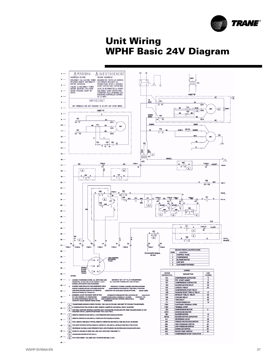 Unit wiring wphf basic 24v diagram | Trane WPVJ User Manual | Page 37 / 39