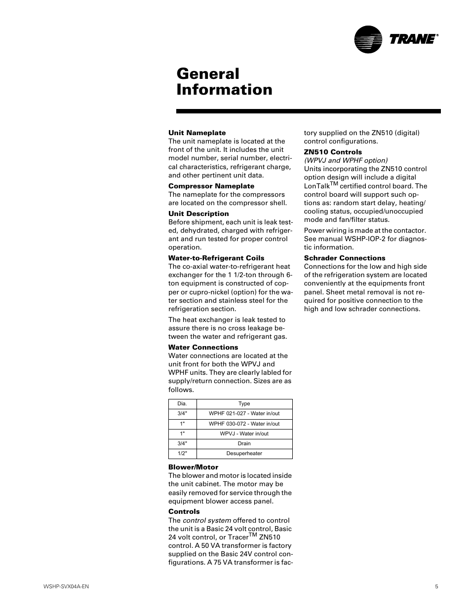 General information | Trane WPVJ User Manual | Page 5 / 39