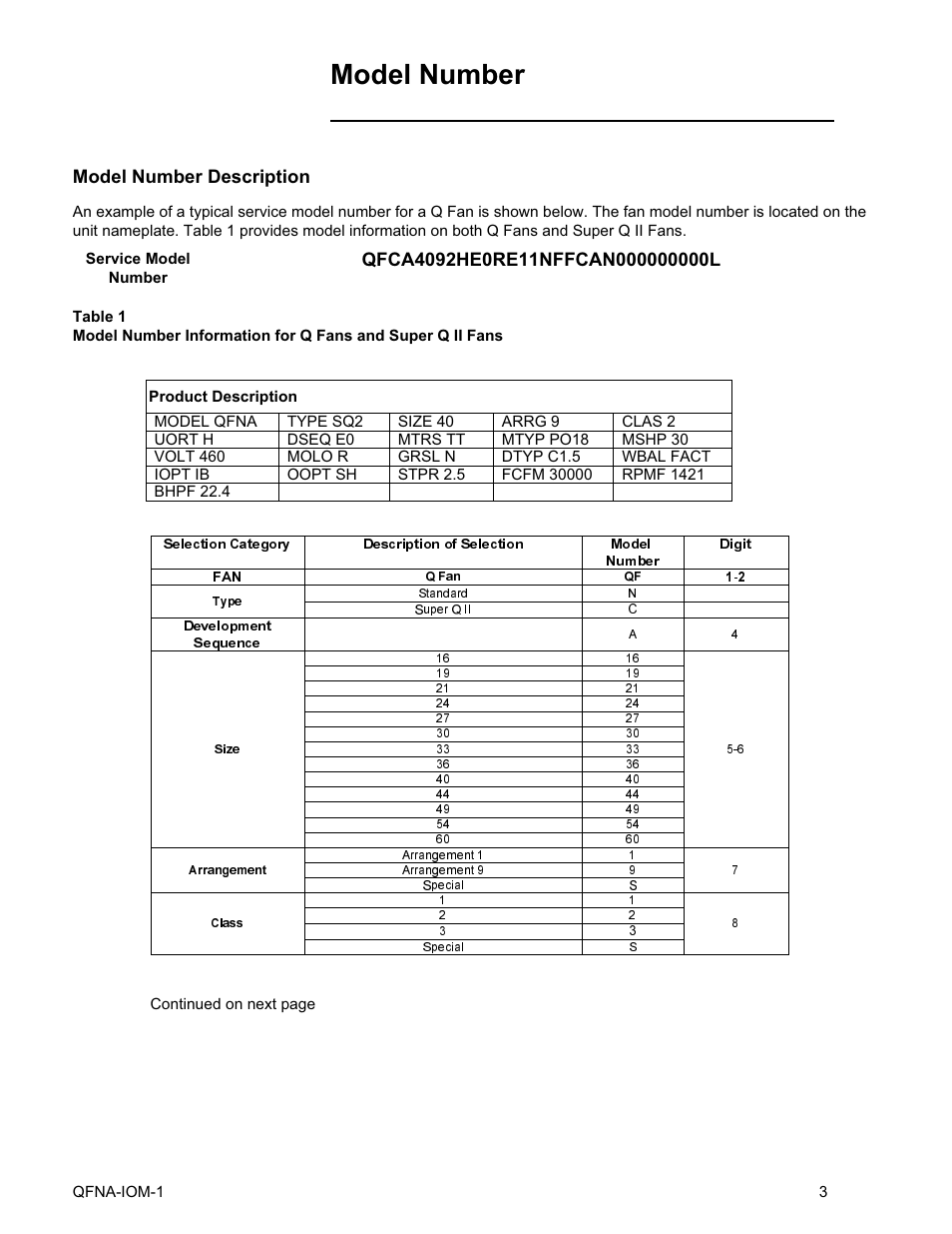 Model number -7, Model number, Model number description | Trane QFNA-IOM-1 User Manual | Page 3 / 30