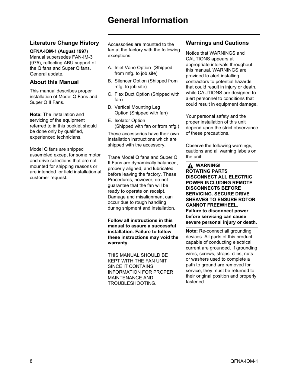 General information | Trane QFNA-IOM-1 User Manual | Page 8 / 30