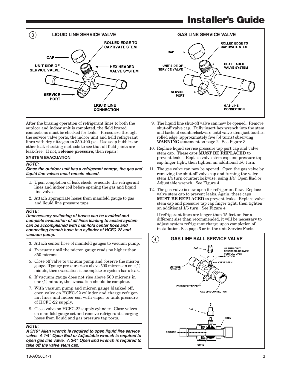 System evacuation, Installer’s guide | Trane 2TTB3 User Manual | Page 3 / 8