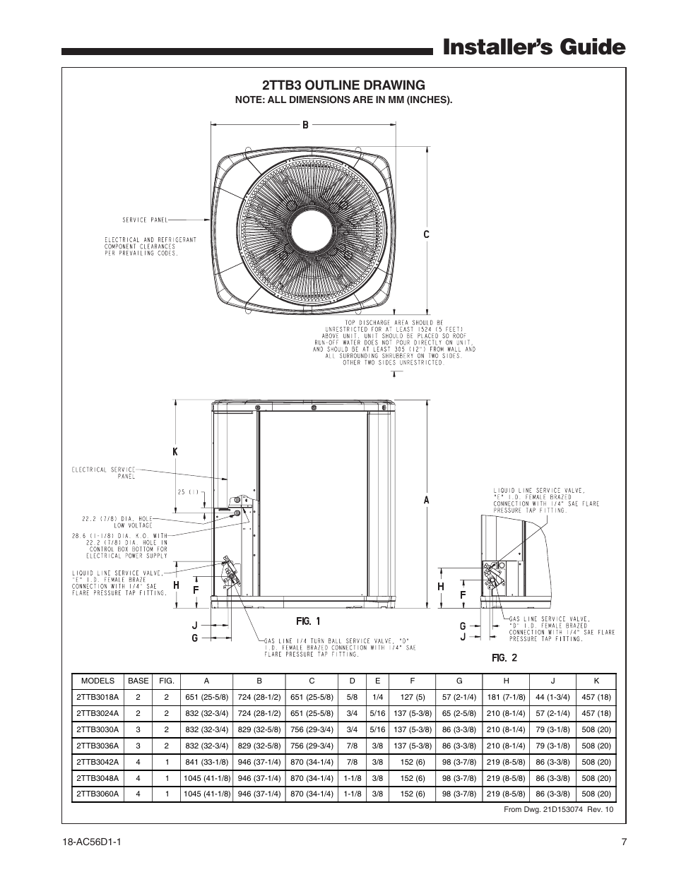 2ttb3 outline drawing, Installer’s guide | Trane 2TTB3 User Manual | Page 7 / 8