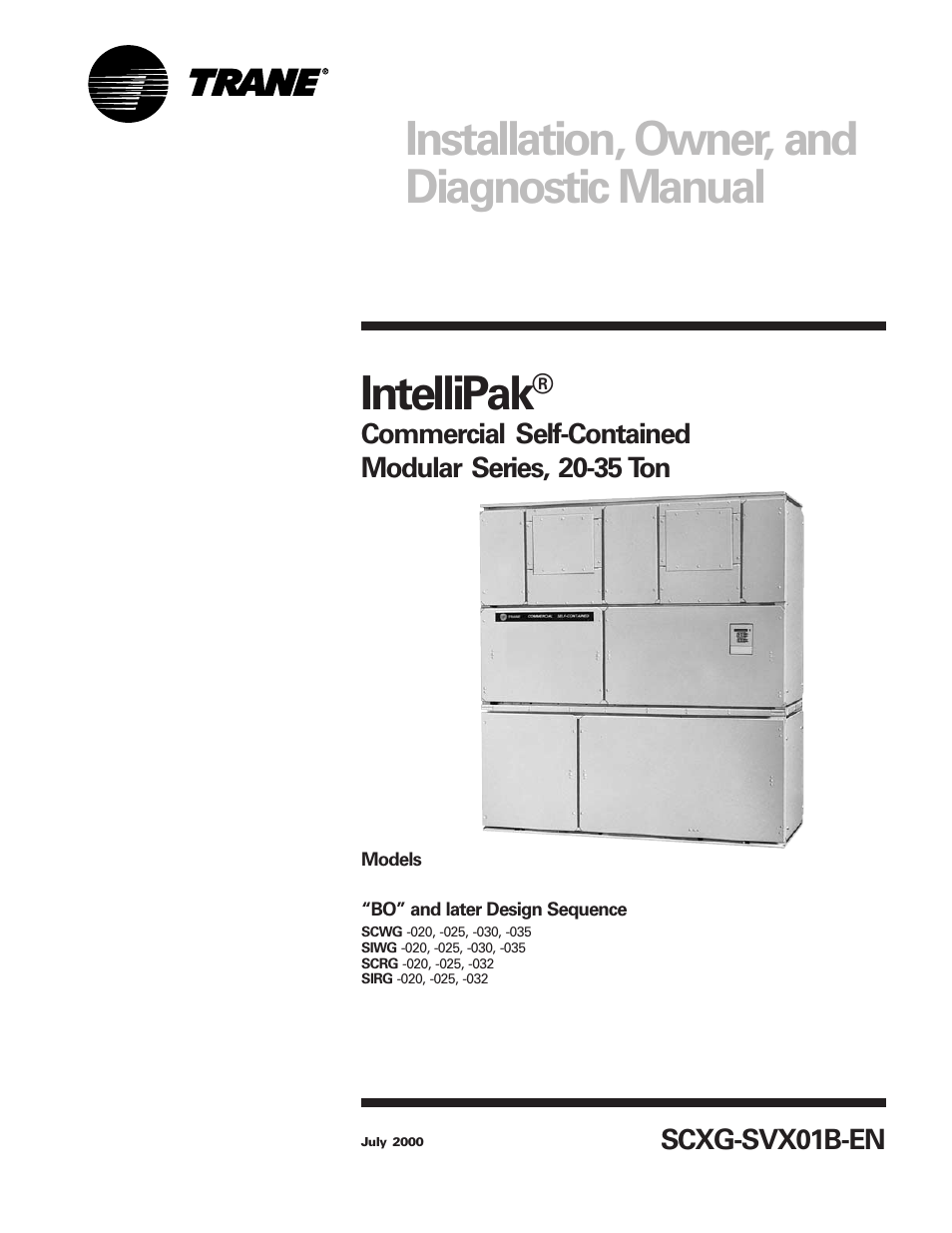Trane IntelliPak SCWG 020 User Manual | 124 pages