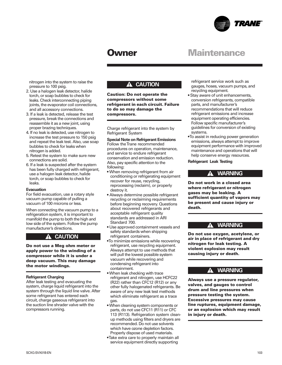 Owner maintenance | Trane IntelliPak SCWG 020 User Manual | Page 103 / 124