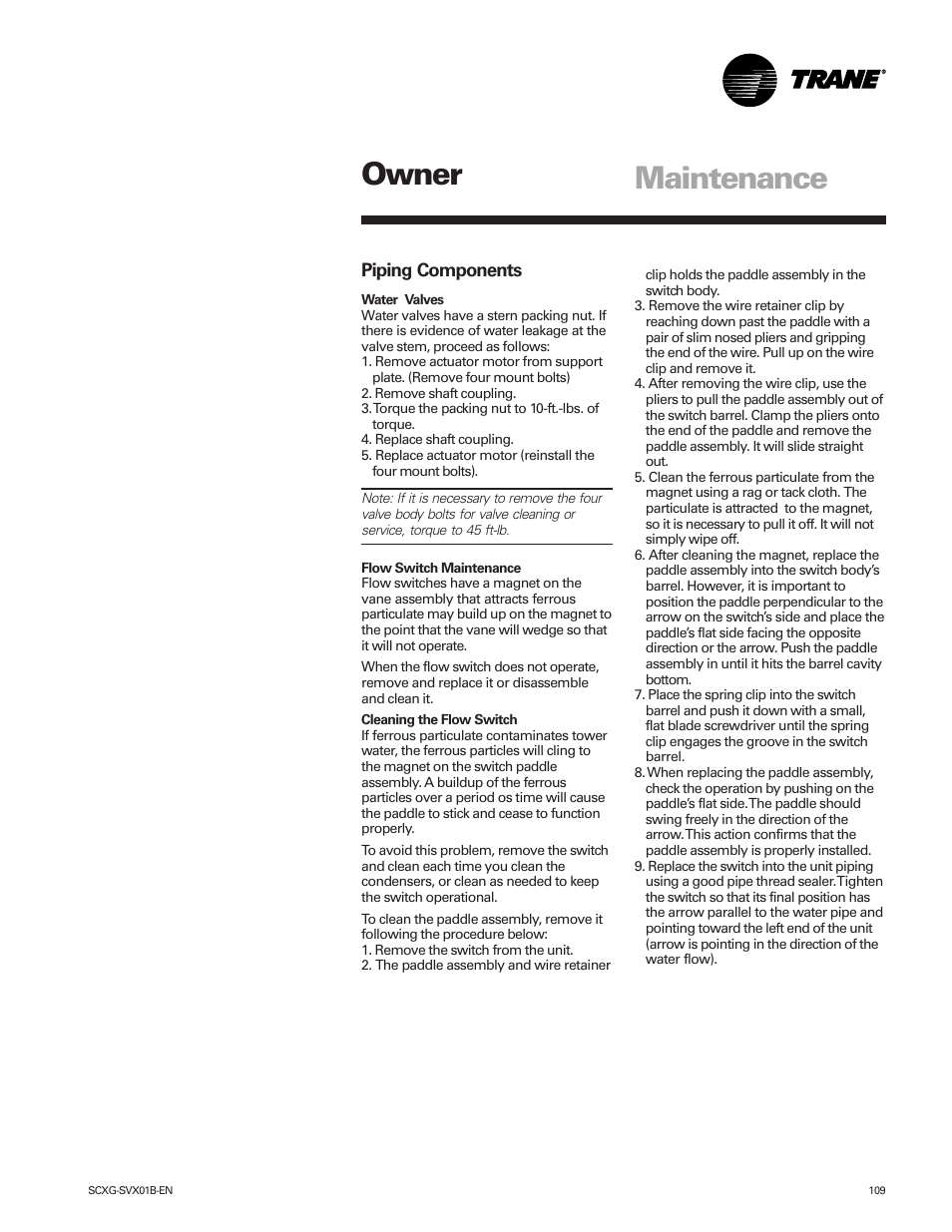 Maintenance, Owner | Trane IntelliPak SCWG 020 User Manual | Page 109 / 124