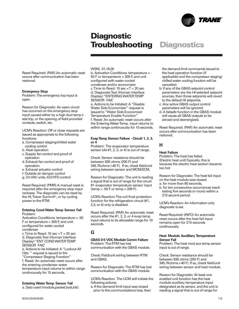 Diagnostic troubleshooting diagnostics | Trane IntelliPak SCWG 020 User Manual | Page 113 / 124