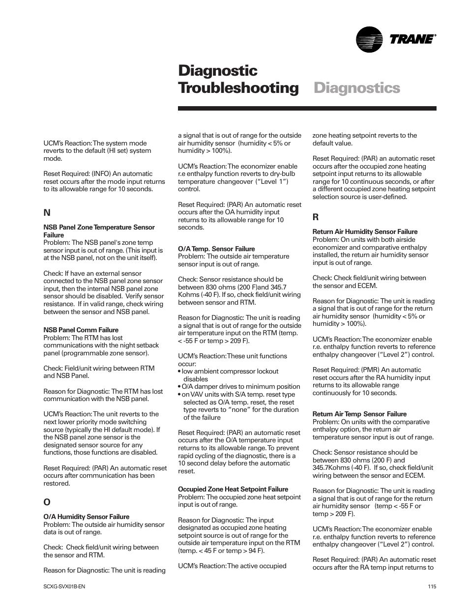 Diagnostic troubleshooting diagnostics | Trane IntelliPak SCWG 020 User Manual | Page 115 / 124