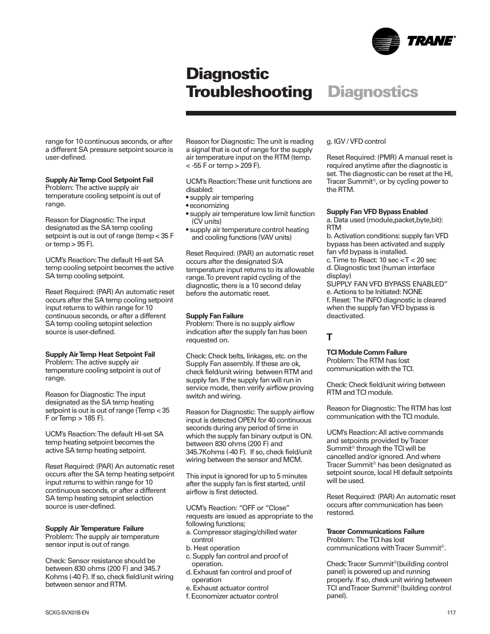 Diagnostic troubleshooting diagnostics | Trane IntelliPak SCWG 020 User Manual | Page 117 / 124