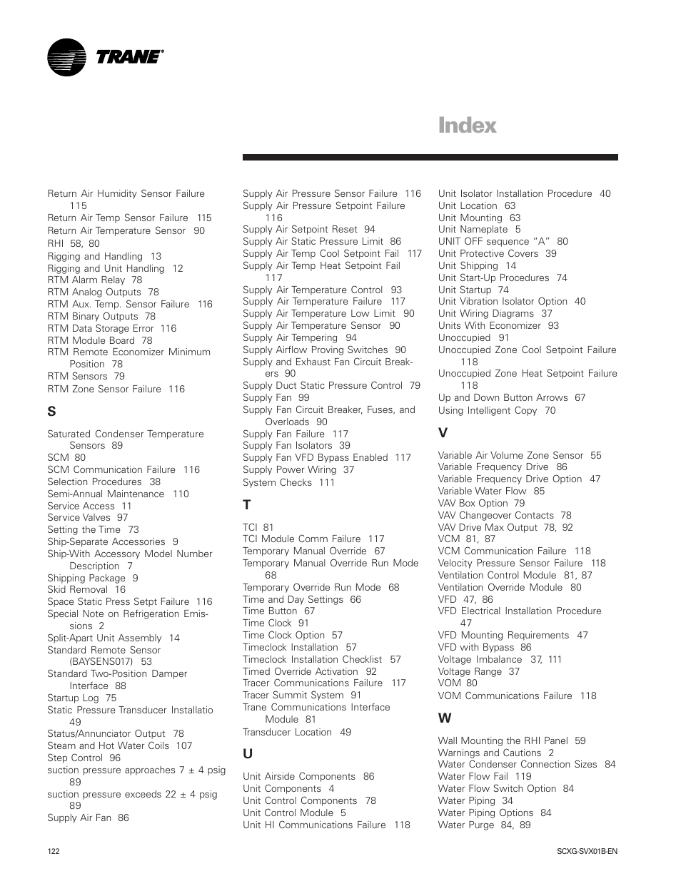 Index | Trane IntelliPak SCWG 020 User Manual | Page 122 / 124