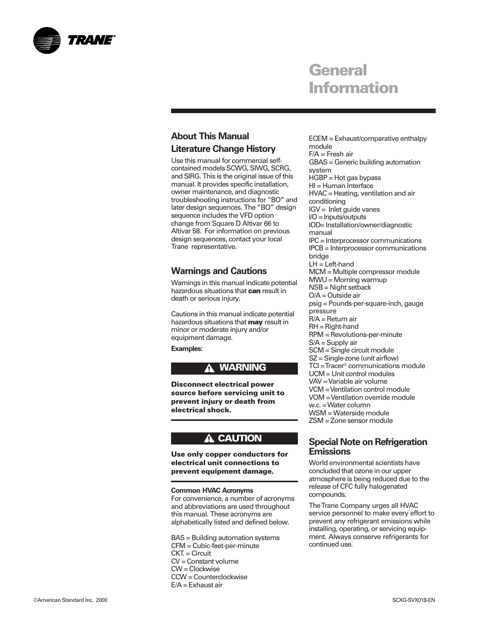 General information | Trane IntelliPak SCWG 020 User Manual | Page 2 / 124