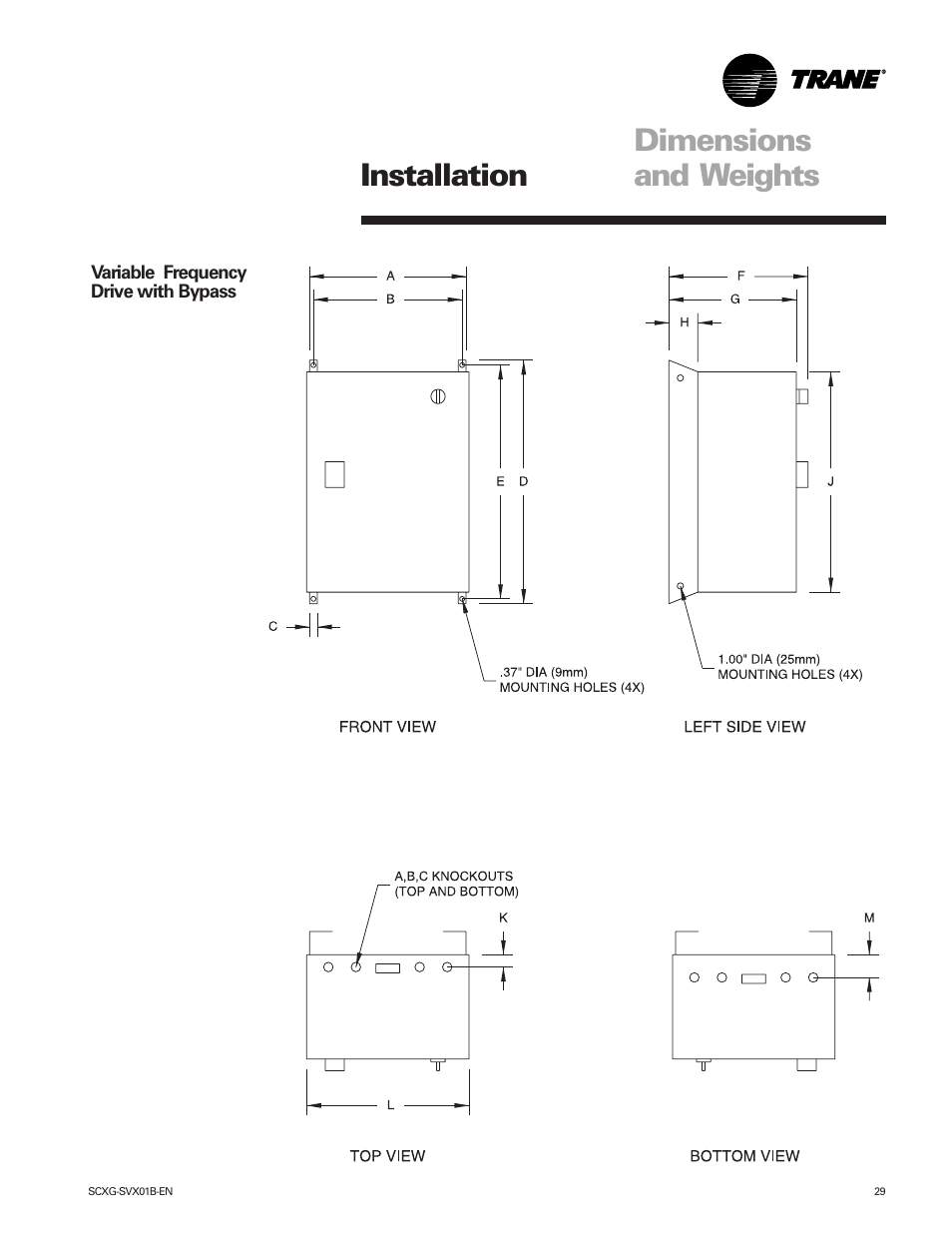 Dimensions and weights installation | Trane IntelliPak SCWG 020 User Manual | Page 29 / 124