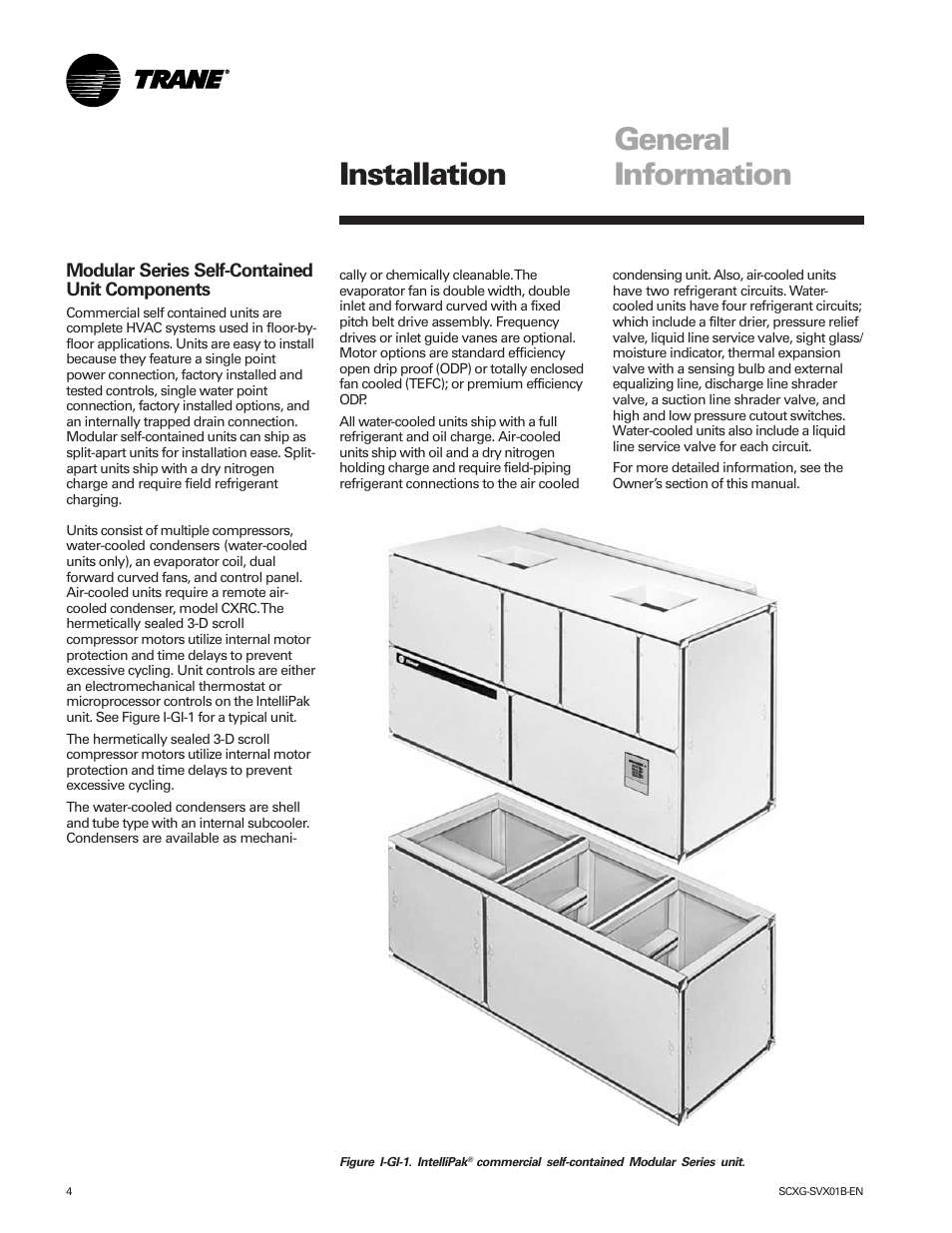 Installation, General information | Trane IntelliPak SCWG 020 User Manual | Page 4 / 124