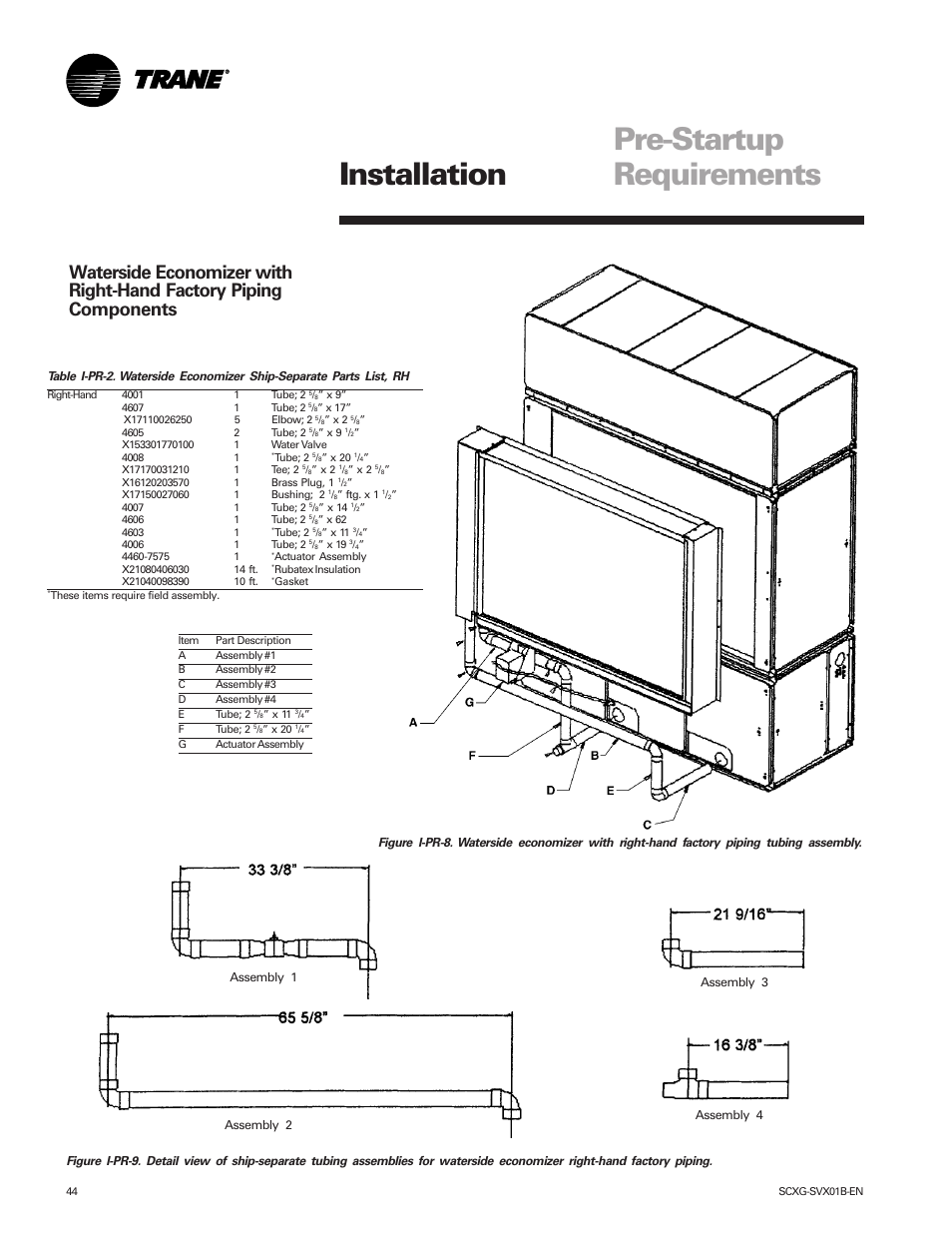 Pre-startup requirements installation | Trane IntelliPak SCWG 020 User Manual | Page 44 / 124