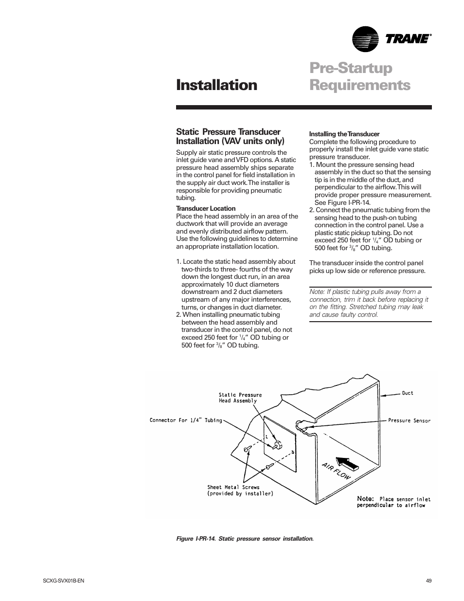 Pre-startup requirements, Installation | Trane IntelliPak SCWG 020 User Manual | Page 49 / 124