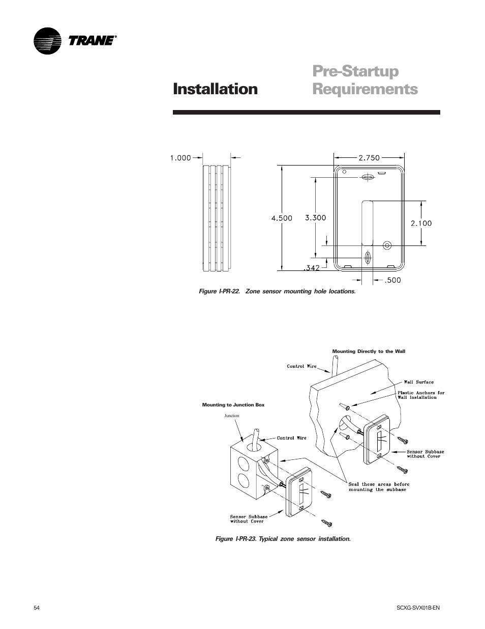 Pre-startup requirements, Installation | Trane IntelliPak SCWG 020 User Manual | Page 54 / 124