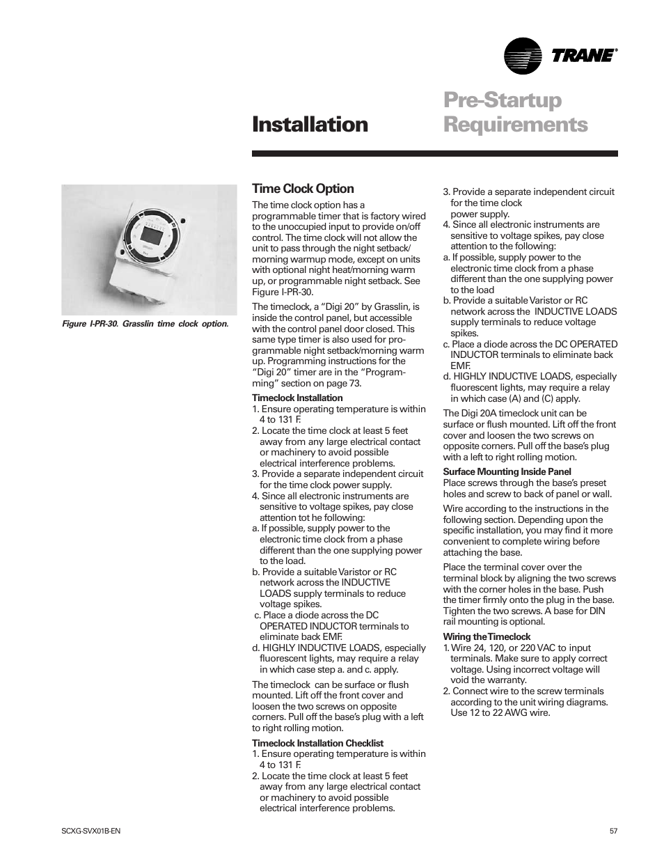 Pre-startup requirements, Installation | Trane IntelliPak SCWG 020 User Manual | Page 57 / 124